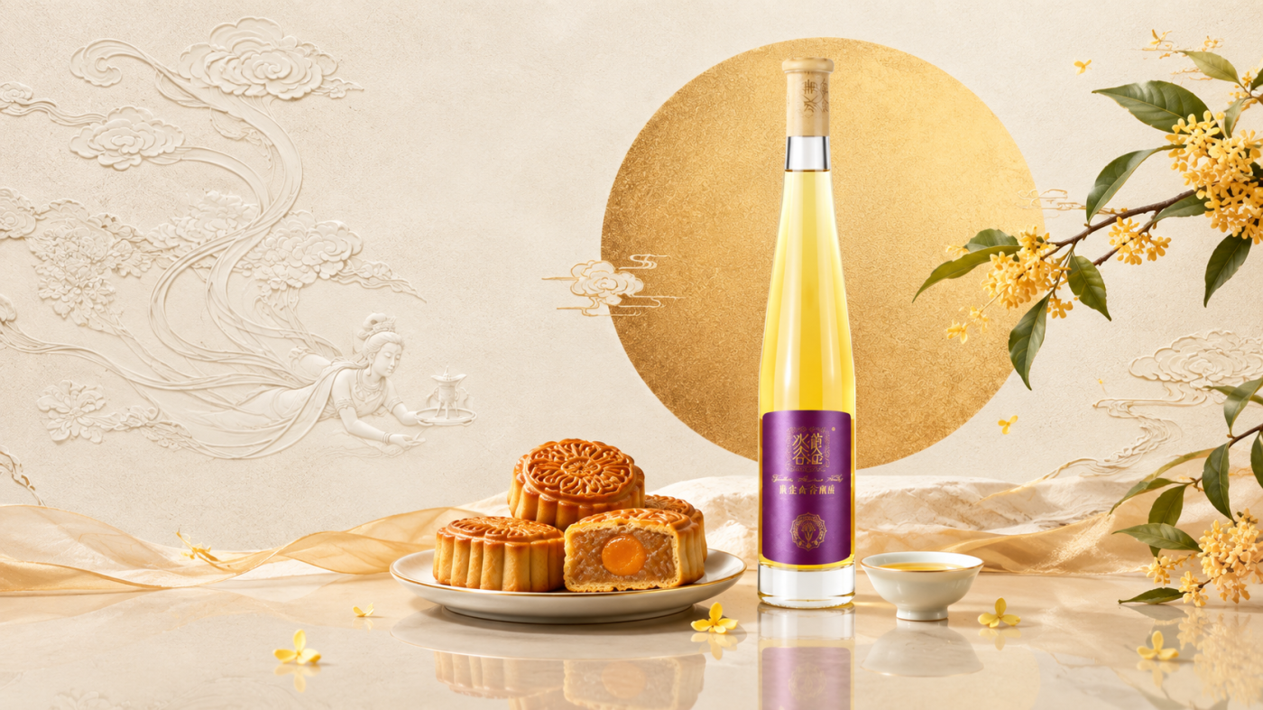 in de glace Changyu Golden Diamond accompagné de gâteaux de lune traditionnels chinois, une alliance gourmande pour célébrer la Fête de la Mi-Automne.